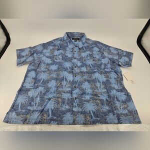 NWT CROFT & BARROW Sz XXL BLUE Hawaiian TROPICAL PALMS Button Down COTTON Shirt